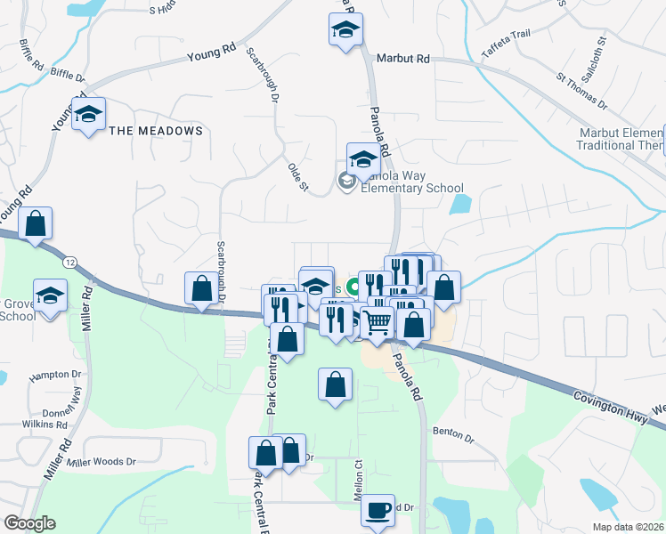 map of restaurants, bars, coffee shops, grocery stores, and more near 6050 Covington Highway in Decatur