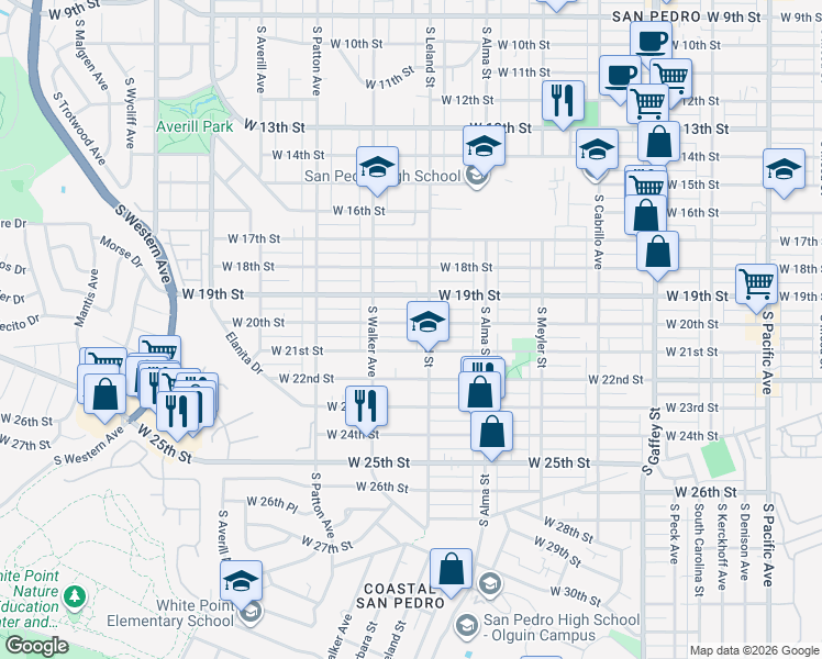 map of restaurants, bars, coffee shops, grocery stores, and more near 1129 West 20th Street in Los Angeles