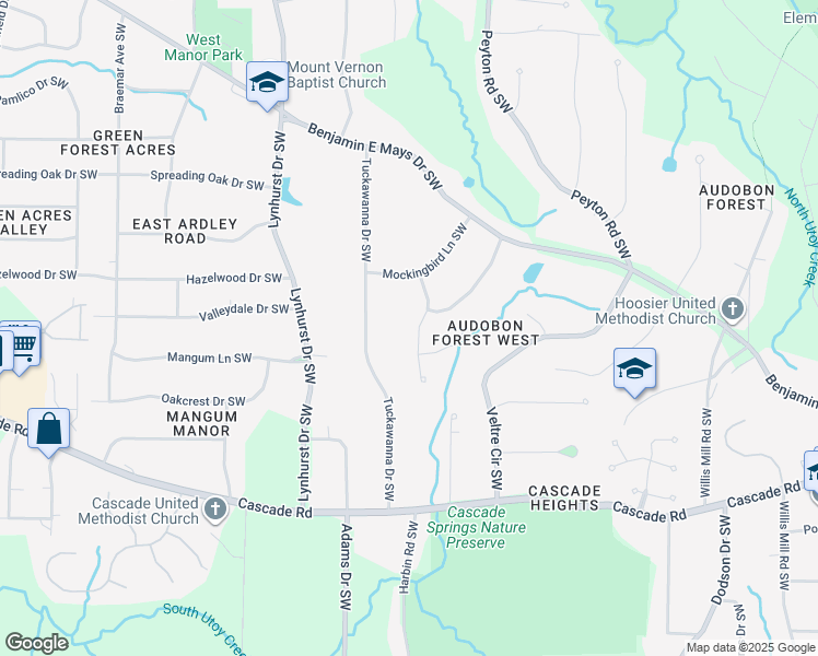 map of restaurants, bars, coffee shops, grocery stores, and more near 1101 North Shore Drive Southwest in Atlanta