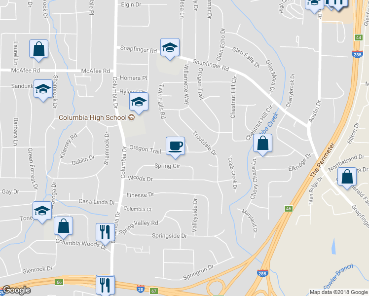 map of restaurants, bars, coffee shops, grocery stores, and more near 2169 Twin Falls Road in Decatur