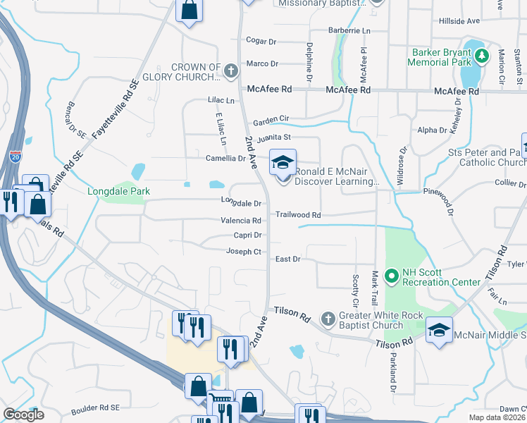 map of restaurants, bars, coffee shops, grocery stores, and more near 2202 2nd Avenue in Decatur