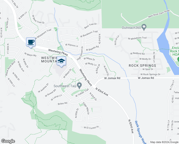 map of restaurants, bars, coffee shops, grocery stores, and more near 8370 West Spur Drive in Peoria