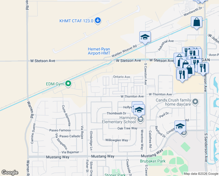 map of restaurants, bars, coffee shops, grocery stores, and more near US Avenue in Hemet