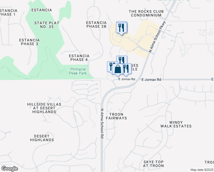 map of restaurants, bars, coffee shops, grocery stores, and more near 10455 East Pinnacle Peak Parkway in Scottsdale