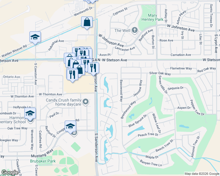 map of restaurants, bars, coffee shops, grocery stores, and more near 1267 Bee Balm Road in Hemet