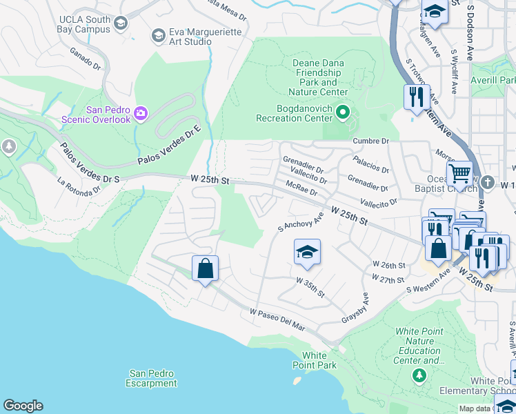map of restaurants, bars, coffee shops, grocery stores, and more near 2209 West 25th Street in Los Angeles