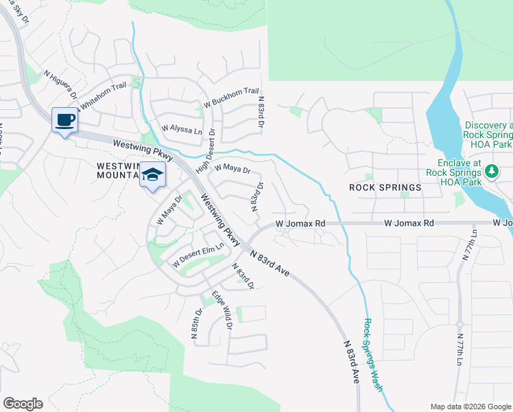 map of restaurants, bars, coffee shops, grocery stores, and more near 26661 North 83rd Drive in Peoria