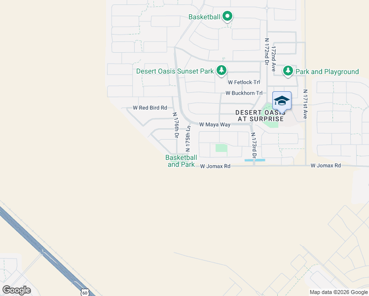 map of restaurants, bars, coffee shops, grocery stores, and more near 26762 North 175th Lane in Surprise
