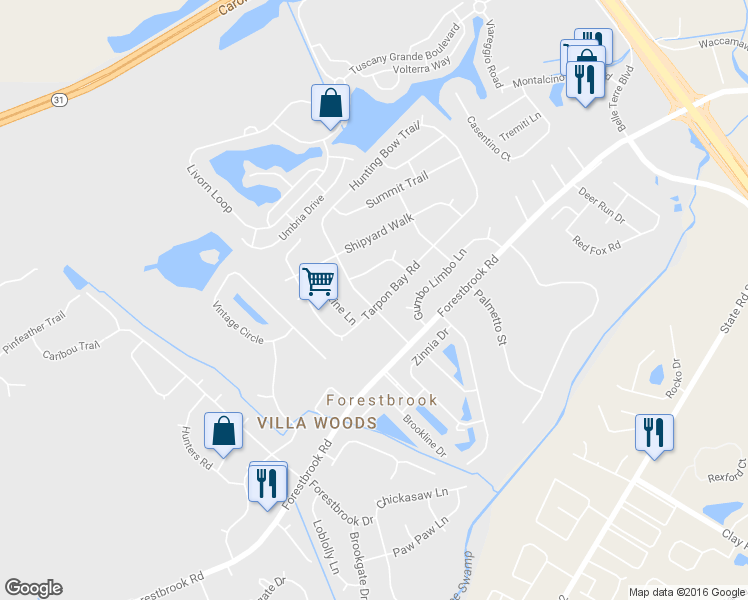 map of restaurants, bars, coffee shops, grocery stores, and more near 4672 Tarpon Bay Road in Myrtle Beach