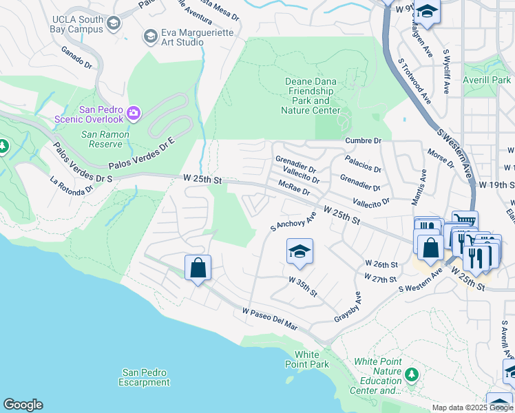 map of restaurants, bars, coffee shops, grocery stores, and more near 2209 West 25th Street in Los Angeles