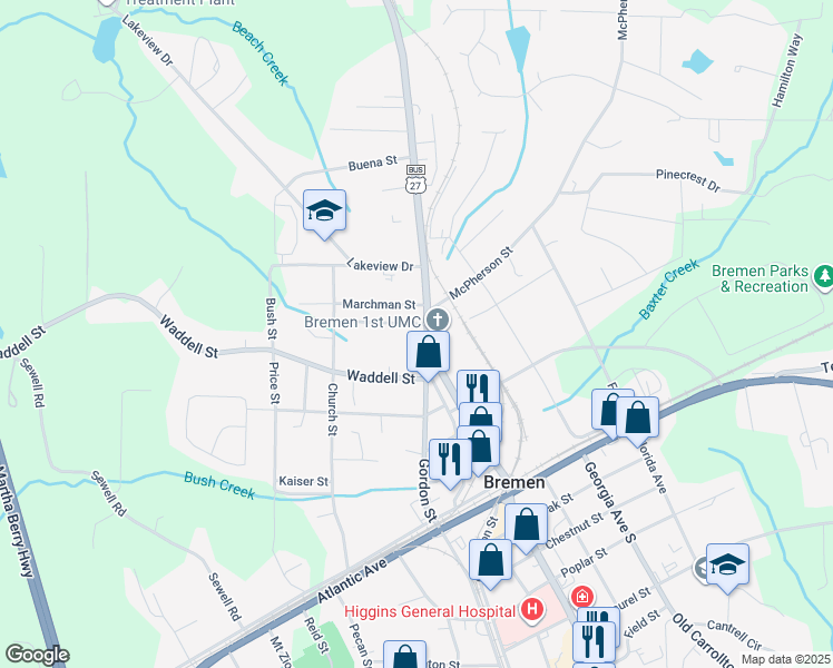 map of restaurants, bars, coffee shops, grocery stores, and more near 330 Gordon Street in Bremen