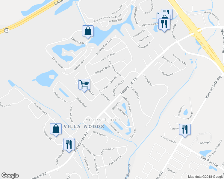 map of restaurants, bars, coffee shops, grocery stores, and more near 724 Tarpon Court in Myrtle Beach