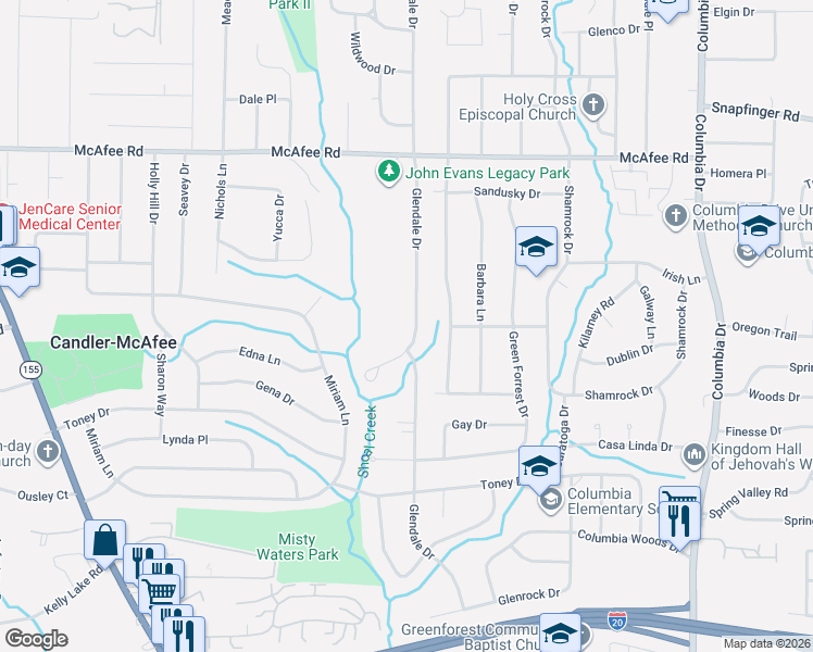 map of restaurants, bars, coffee shops, grocery stores, and more near 2175 Glendale Drive in Decatur