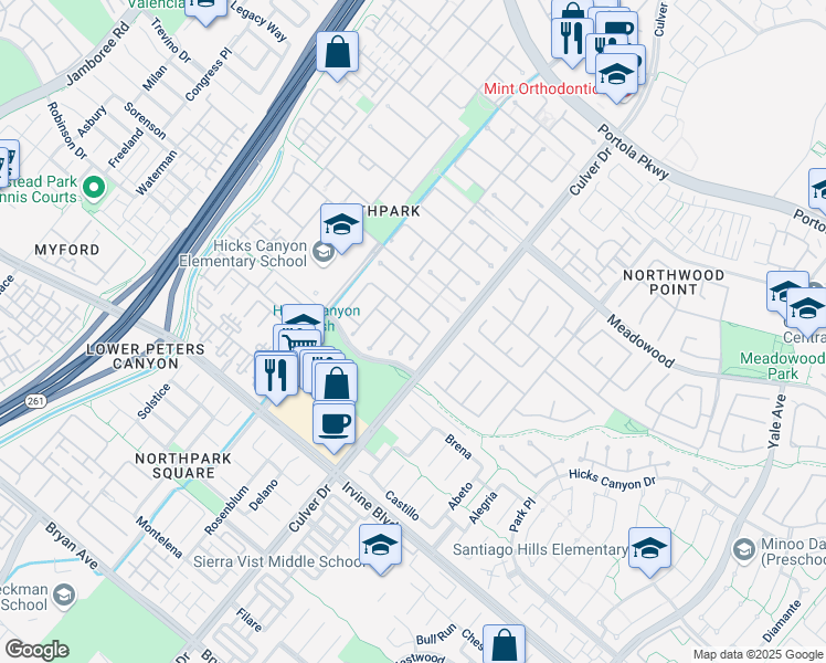 map of restaurants, bars, coffee shops, grocery stores, and more near 7 Bodega Bay in Irvine