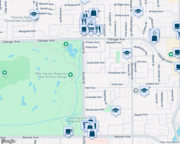 map of restaurants, bars, coffee shops, grocery stores, and more near 16339 Mount Dana Circle in Fountain Valley