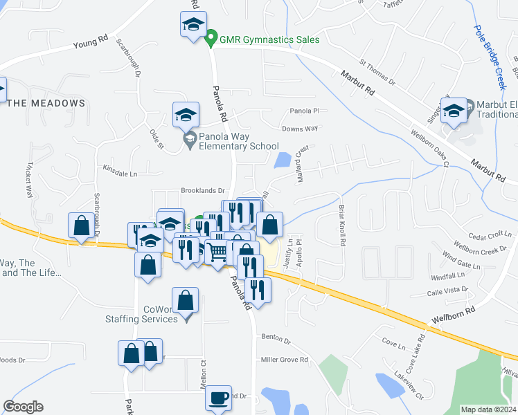 map of restaurants, bars, coffee shops, grocery stores, and more near 5459 Mallard Trail in Lithonia