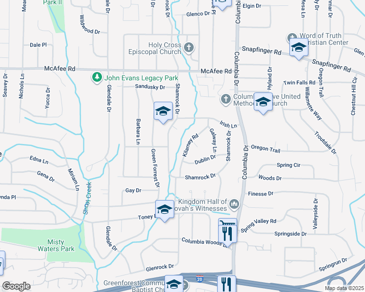 map of restaurants, bars, coffee shops, grocery stores, and more near 2173 Kilarney Road in Decatur