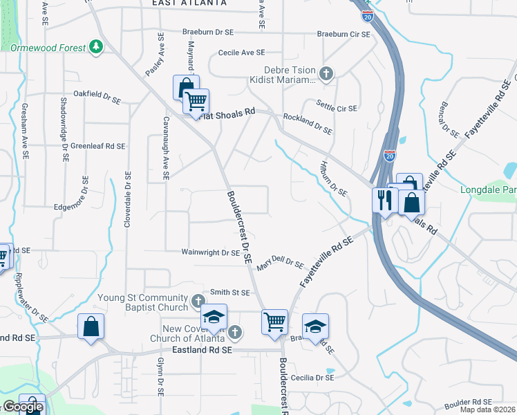 map of restaurants, bars, coffee shops, grocery stores, and more near 1793 Piper Circle Southeast in Atlanta
