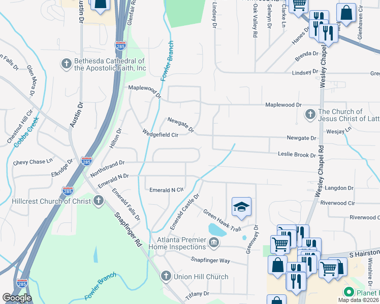 map of restaurants, bars, coffee shops, grocery stores, and more near 4126 Northstrand Drive in Decatur