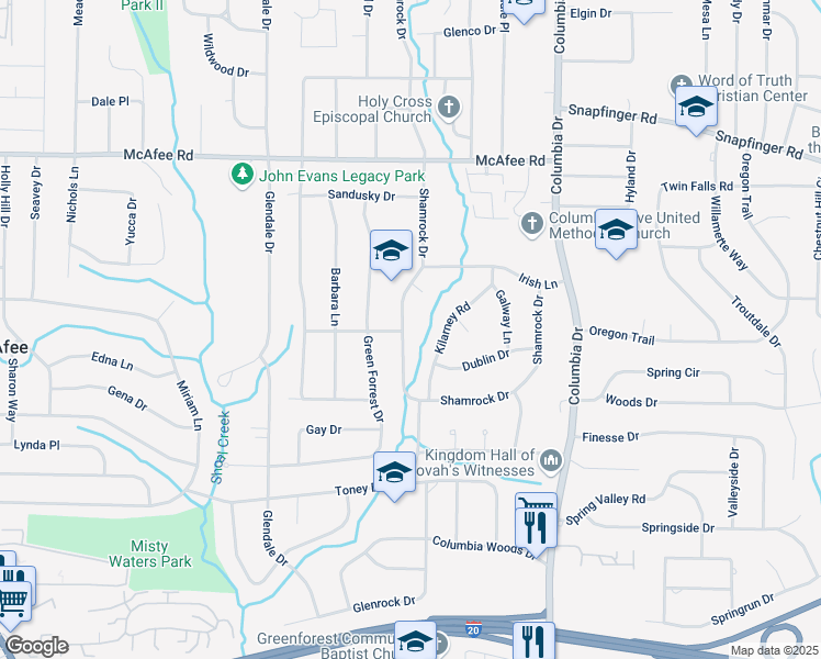 map of restaurants, bars, coffee shops, grocery stores, and more near 2178 Shamrock Drive in Decatur