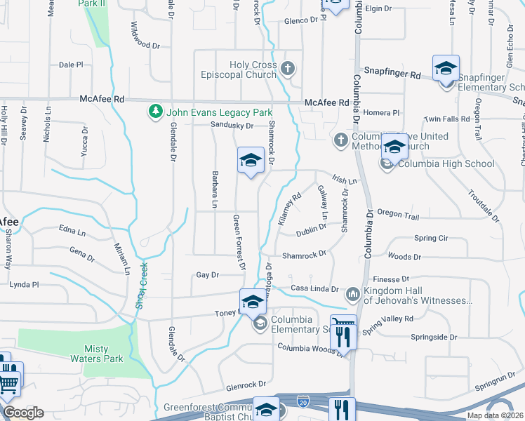 map of restaurants, bars, coffee shops, grocery stores, and more near 2178 Shamrock Drive in Decatur