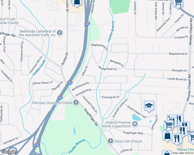 map of restaurants, bars, coffee shops, grocery stores, and more near 3912 Bressler Circle in Decatur