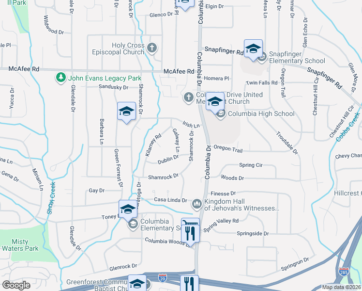 map of restaurants, bars, coffee shops, grocery stores, and more near 2188 Galway Lane in Decatur