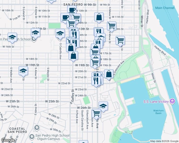 map of restaurants, bars, coffee shops, grocery stores, and more near 2002 South Grand Avenue in Los Angeles