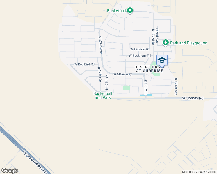 map of restaurants, bars, coffee shops, grocery stores, and more near 26762 North 175th Lane in Surprise