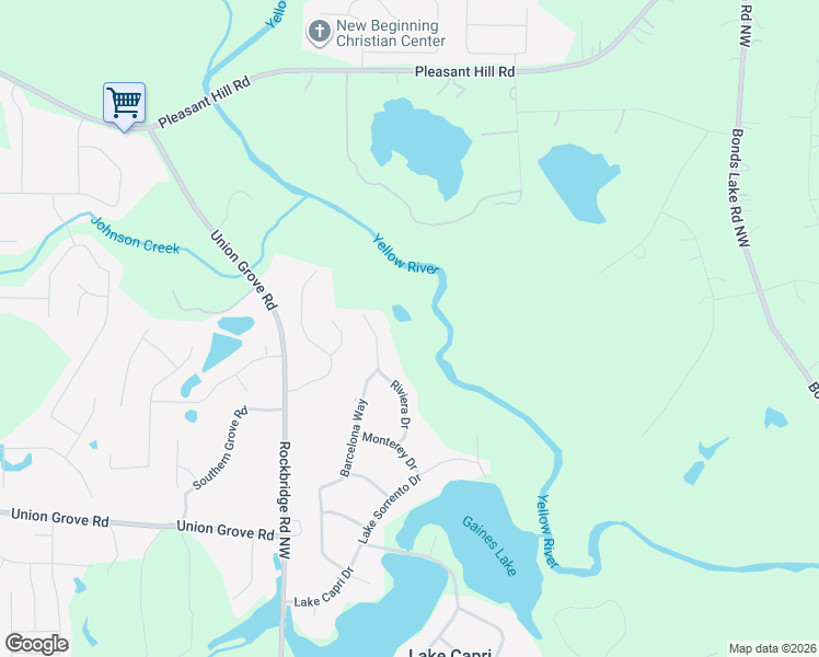 map of restaurants, bars, coffee shops, grocery stores, and more near 3081 Riviera Drive in Conyers