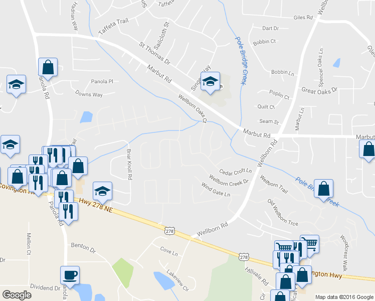 map of restaurants, bars, coffee shops, grocery stores, and more near 5712 Cedar Croft Lane in Lithonia