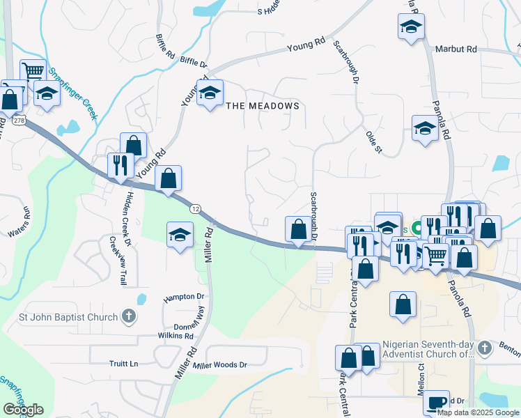map of restaurants, bars, coffee shops, grocery stores, and more near 5160 Scarbrough Lane in Stone Mountain