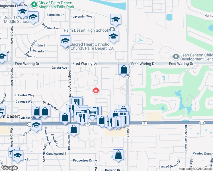 map of restaurants, bars, coffee shops, grocery stores, and more near 74935 Live Oak Street in Indian Wells