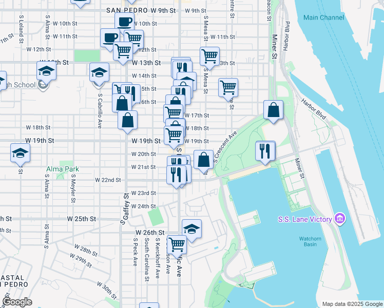 map of restaurants, bars, coffee shops, grocery stores, and more near 447 West 20th Street in Los Angeles