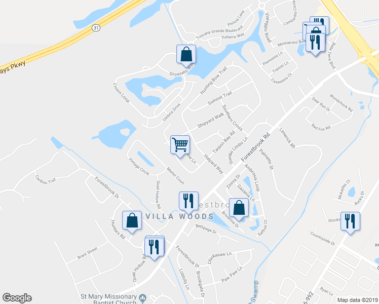map of restaurants, bars, coffee shops, grocery stores, and more near 4056 Long Line Lane in Myrtle Beach