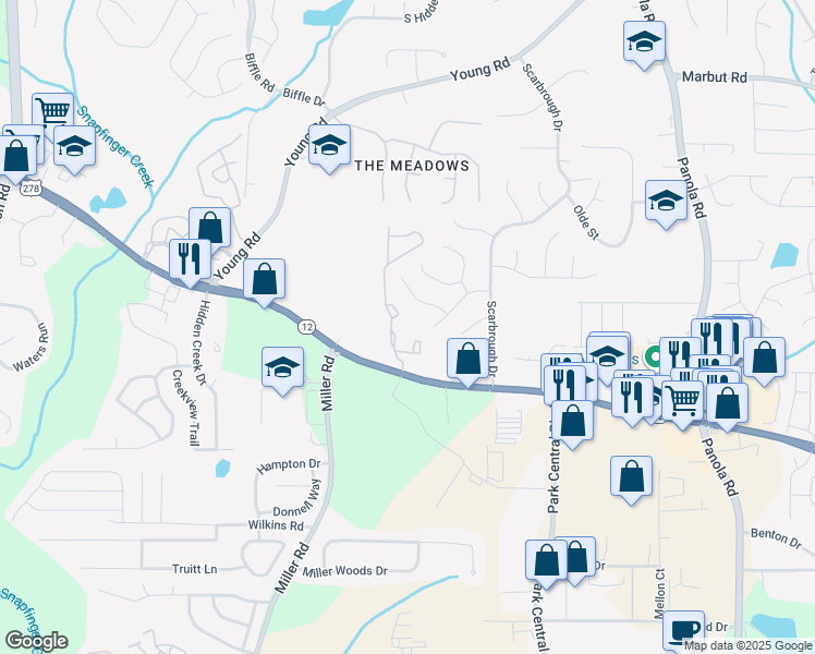 map of restaurants, bars, coffee shops, grocery stores, and more near 5160 Scarbrough Lane in Stone Mountain