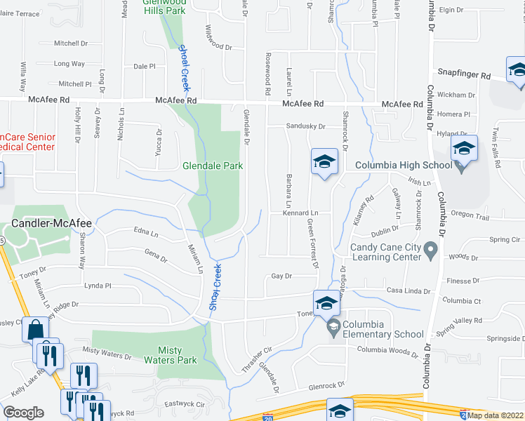 map of restaurants, bars, coffee shops, grocery stores, and more near 2183 Rosewood Road in Decatur