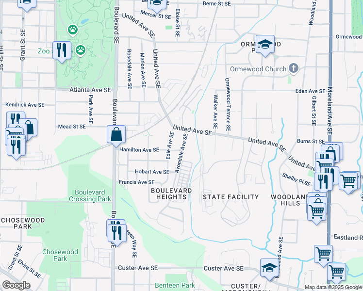 map of restaurants, bars, coffee shops, grocery stores, and more near 1039 Avondale Avenue Southeast in Atlanta