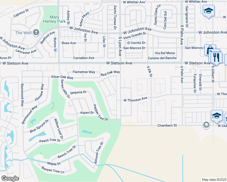 map of restaurants, bars, coffee shops, grocery stores, and more near 1301 Yellowood Drive in Hemet