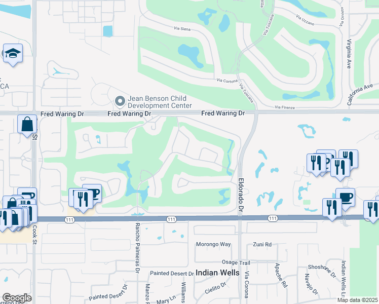 map of restaurants, bars, coffee shops, grocery stores, and more near 44828 Del Dios Circle in Indian Wells