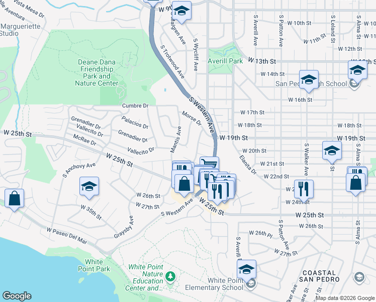 map of restaurants, bars, coffee shops, grocery stores, and more near 2007 Marina Place in Los Angeles