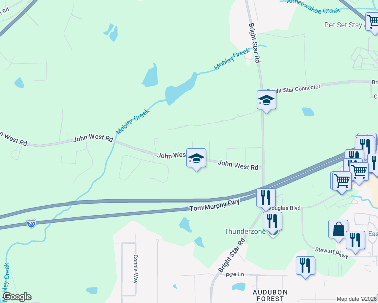 map of restaurants, bars, coffee shops, grocery stores, and more near 2922 Maple Way in Douglasville