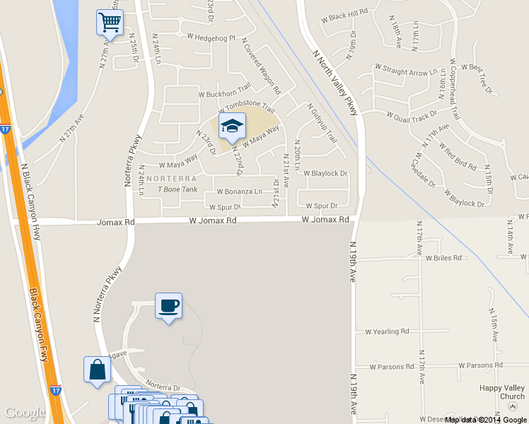 map of restaurants, bars, coffee shops, grocery stores, and more near 2117 West Spur Drive in Phoenix