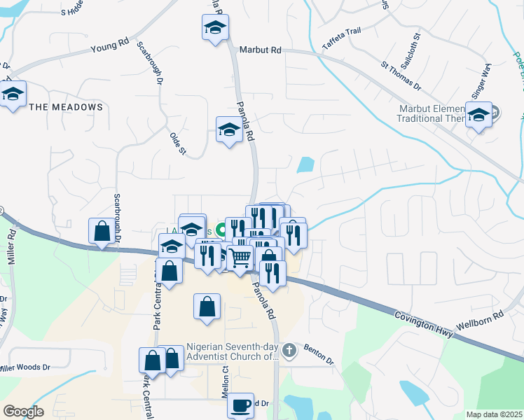 map of restaurants, bars, coffee shops, grocery stores, and more near 5430 Mallard Trail in Lithonia