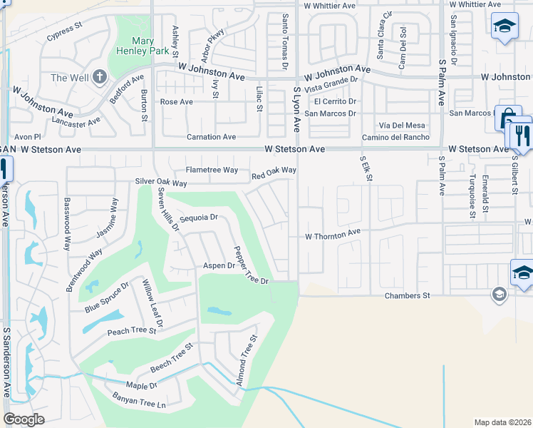 map of restaurants, bars, coffee shops, grocery stores, and more near 1279 Sorrel Drive in Hemet