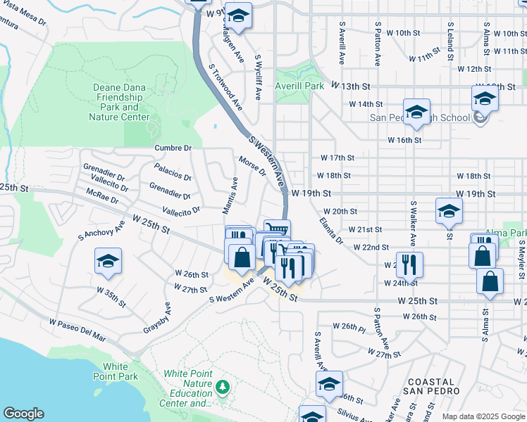 map of restaurants, bars, coffee shops, grocery stores, and more near 2010 South Moray Avenue in Los Angeles