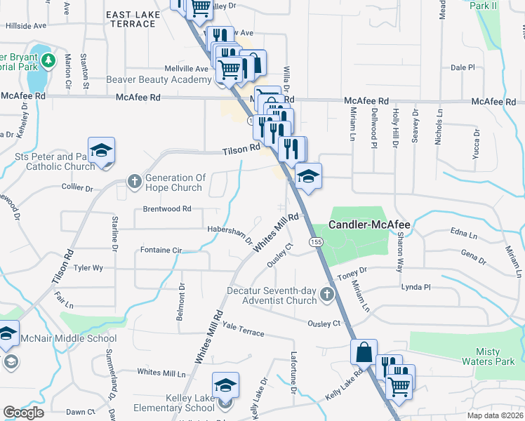 map of restaurants, bars, coffee shops, grocery stores, and more near 2182 Loring Court in Decatur