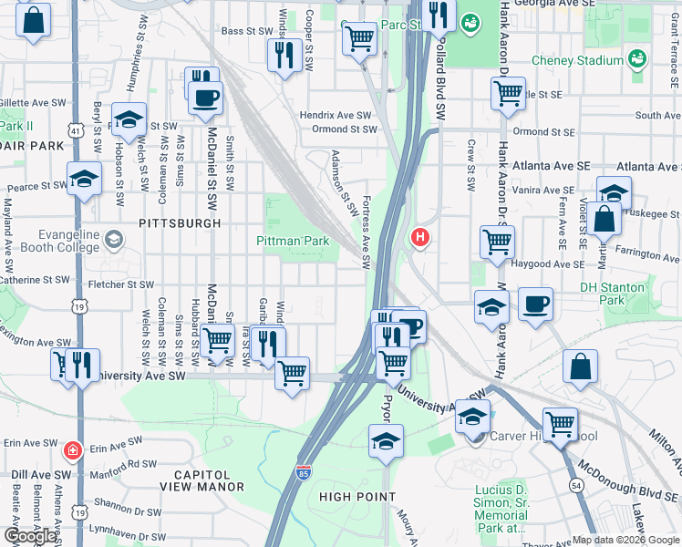 map of restaurants, bars, coffee shops, grocery stores, and more near 1046 West Ave Southwest in Atlanta
