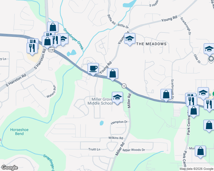 map of restaurants, bars, coffee shops, grocery stores, and more near 5697 Covington Highway in Decatur