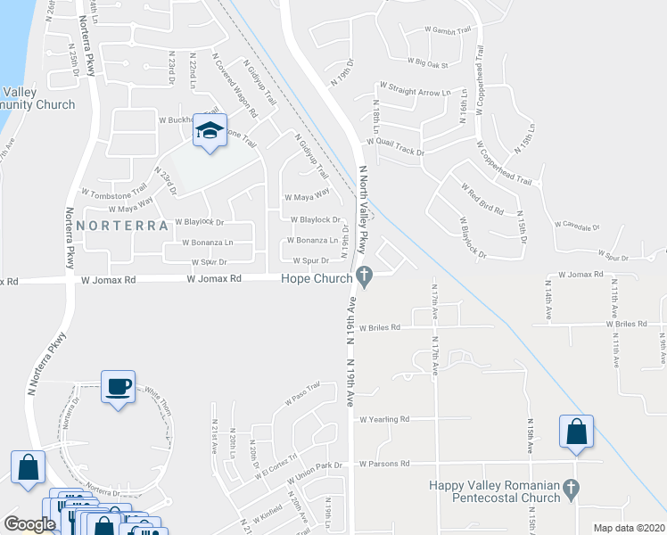 map of restaurants, bars, coffee shops, grocery stores, and more near 1925 West Spur Drive in Phoenix